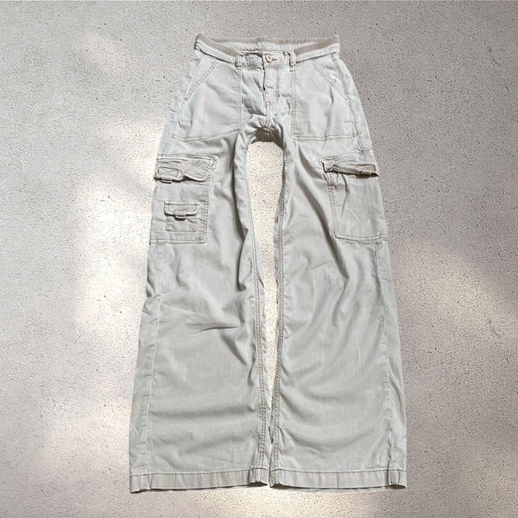 American Eagle Outfitters Pants - American Eagle Outfitters Mid Rise Cream Beige Cargo Style Wide Leg Pants